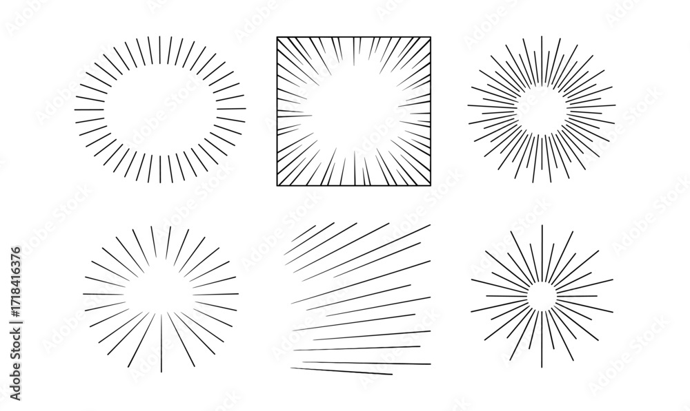Fototapeta premium Set of geometric sunburst line designs for creative projects