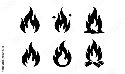 Collection of silhouette fire icons for design projects