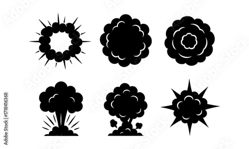 Assorted explosion icons in black silhouette style for dynamic design projects