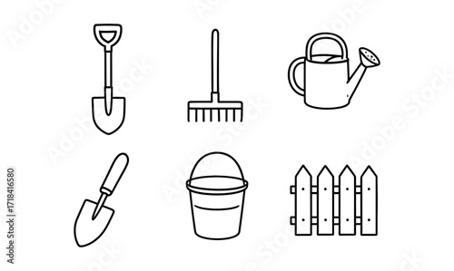 Garden tools and equipment outline collection for home and outdoor use