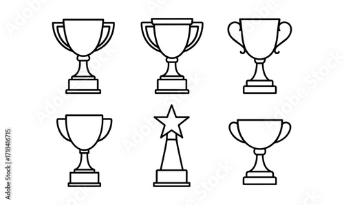 Outline collection of trophy and award designs for competitive achievements