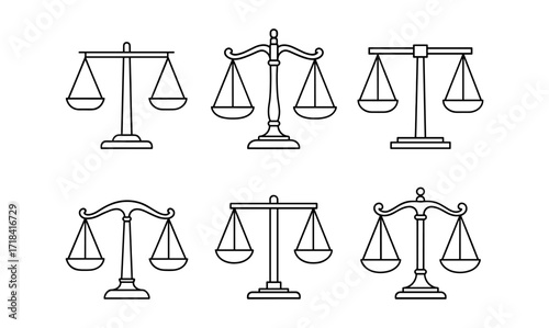 Set of outline balance scales in linear style