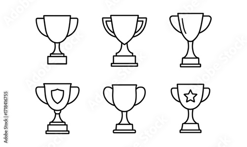 Simple trophy outlines: collection of minimalist award icons for achievements and success