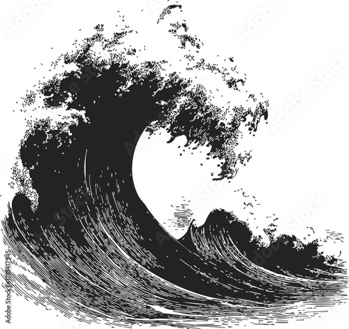 Wave sketch hand drawn ocean surf in dynamic motion — stock vector