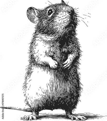 Mouse sketch hand drawn standing upright detailed rodent illustration — stock vector