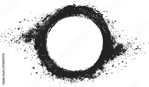 Enso circle sketch hand drawn black ink grunge brushstroke with splatter effect — stock vector