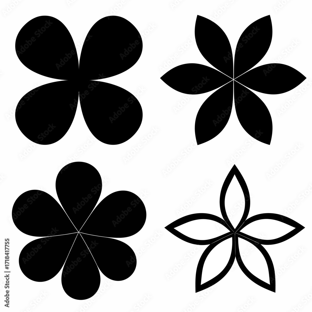 Obraz premium Elegant Black and White Flower Illustrations Four Unique Floral Designs