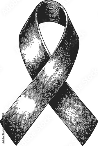 Black ribbon sketch hand drawn symbol of mourning and remembrance — stock vector