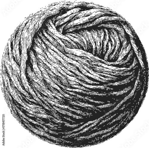 Yarn ball sketch hand drawn detailed textured illustration — stock vector