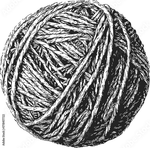 Yarn ball sketch, hand drawn style, detailed textured illustration — stock vector
