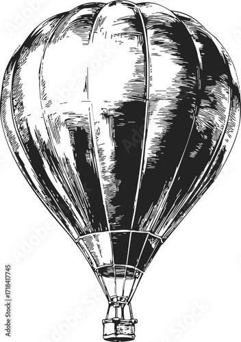 Hot air balloon sketch hand drawn vintage style with detailed shading — stock vector