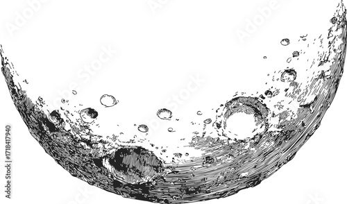Moon sketch hand drawn detailed lunar surface with craters — stock vector