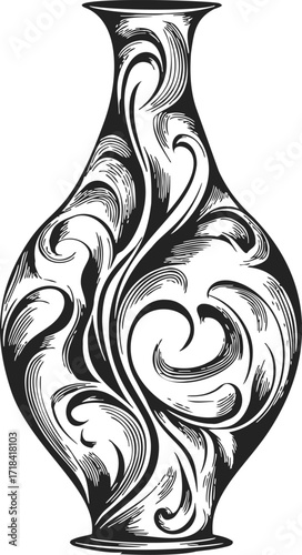 Vase sketch hand drawn with ornate swirling decorative pattern — stock vector