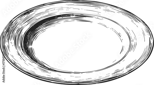 Empty plate sketch hand drawn style with textured lines and simple round shape — stock vector