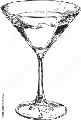 Martini glass sketch, hand drawn style, classic cocktail glassware illustration — stock vector