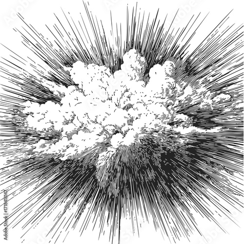 Explosion sketch hand drawn dynamic blast with radiating lines — stock vector