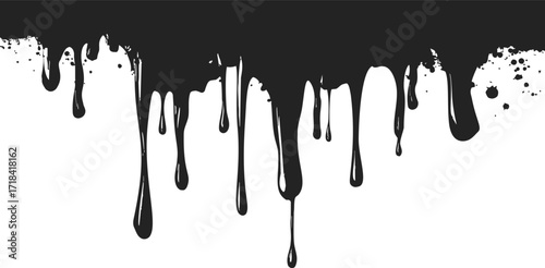 Black paint drips sketch hand drawn style with splatter on white background — stock vector