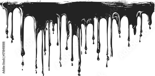 Black paint drip sketch hand drawn style with long dripping streaks on white background — stock vector