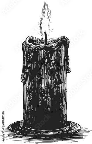 Candle sketch hand drawn with melting wax and burning flame — stock vector