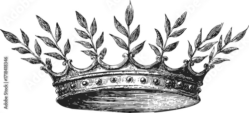 Laurel wreath crown sketch, hand drawn antique victory symbol with detailed leaves — stock vector