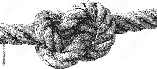 Rope knot sketch, hand drawn detailed closeup of tied thick rope — stock vector
