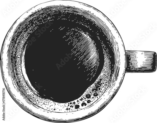Coffee cup sketch hand drawn top view with textured details — stock vector