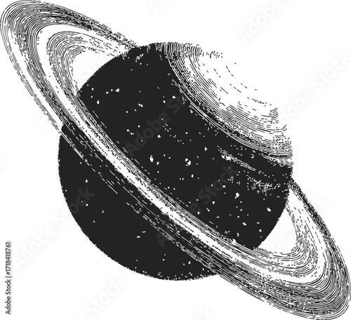 Saturn planet sketch hand drawn with detailed rings and textured surface — stock vector