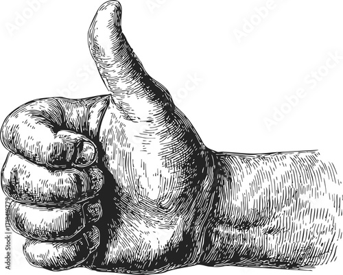 Thumbs up hand sketch, hand drawn vector, detailed vintage style gesture — stock vector