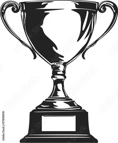 Trophy cup sketch hand drawn style with blank plaque — stock vector