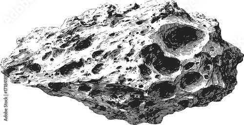 Meteorite sketch hand drawn detailed space rock with craters — stock vector