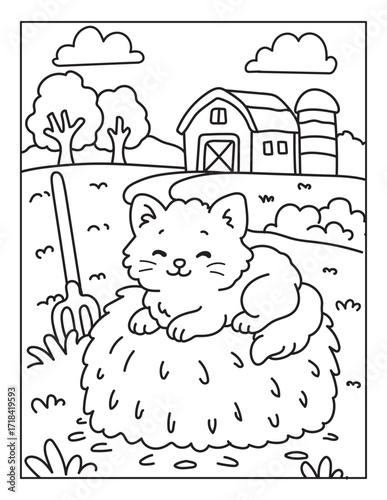 Happy Farm Animal Coloring Book, Cute Cows by the Barnyard, Playful Goats on the Farm, Little Ponies with Big Smiles, Peaceful Countryside Scenes, Fun & Easy Coloring for Kids , line art vector 