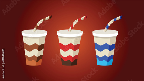 Set of Three Drink Cups with Straws