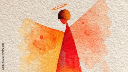 Abstract watercolor art depicting angelic figure with halo and vibrant background.