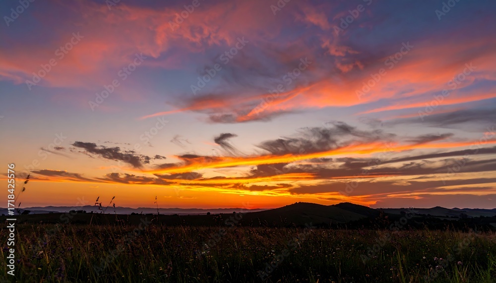 Fototapeta premium Dramatic sunset over a field