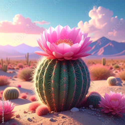 Pink cactus flower desert sunrise