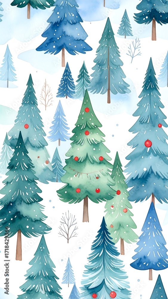 Obraz premium Watercolor winter forest scene