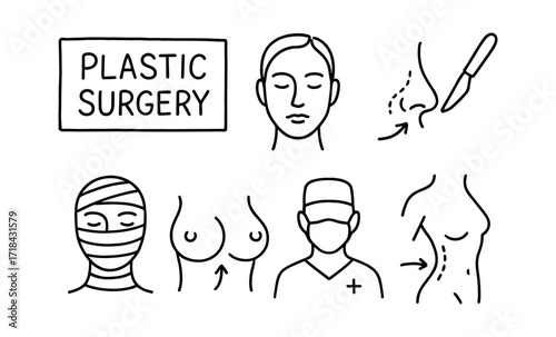 Minimalist line art on plastic surgery and cosmetic procedures