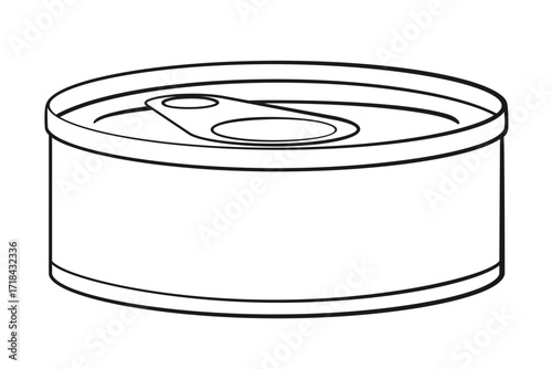 A tin can of canned tuna or pet food with a ring pull top outline vector