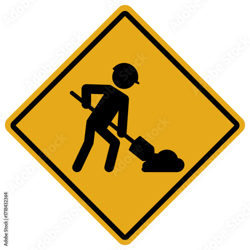 Diamond shaped yellow and black men at work or road work sign vector