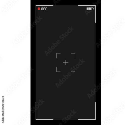 Video camera or smartphone vertical viewfinder frame with blank recording screen display as an isolated vector