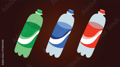 Set of Three Soda Bottles with Different Colors