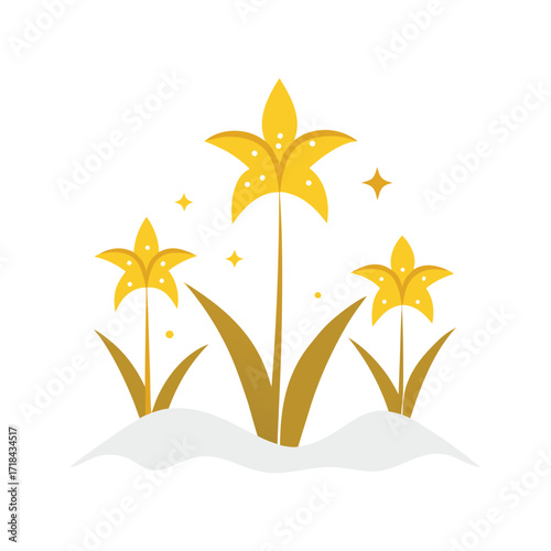 golden lilies shining in a frosty winter meadow