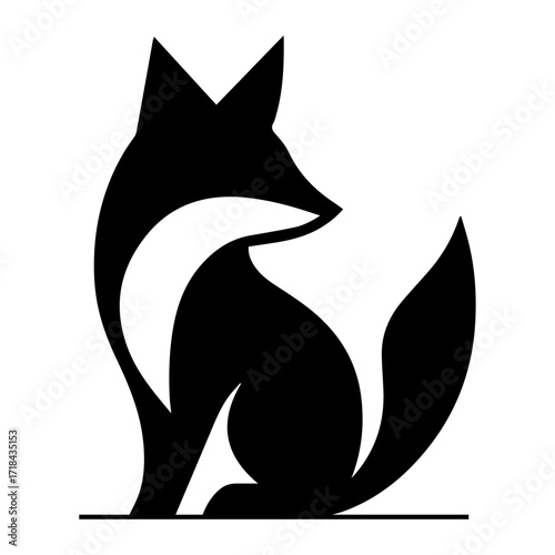 Minimalist fox logo design with negative space, abstract geometric vector symbol