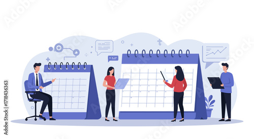 business team planning schedule collaborating on project timeline in office showing teamwork and efficient planning for corporate strategy and time management