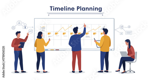 timeline planning business team collaboratively plans project timeline strategy on whiteboard in modern office illustrating teamwork  progress.