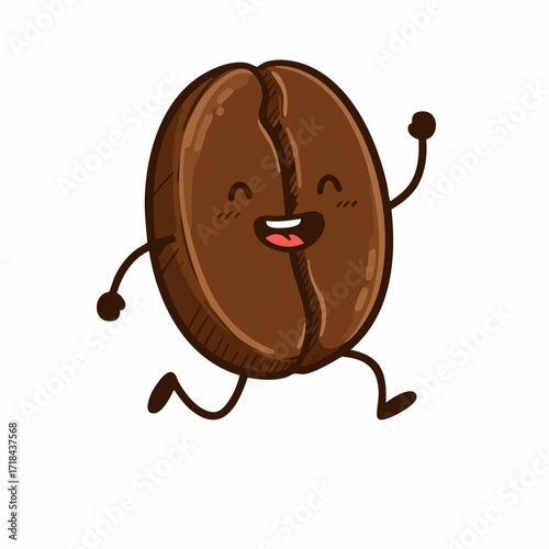 Happy and Energetic Coffee Bean Cartoon Character Running