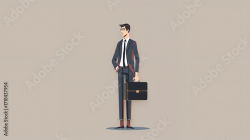Vector art of businessman standing with a briefcase