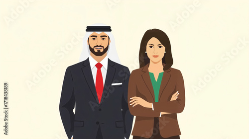 Vector art of arab man and woman in business attire