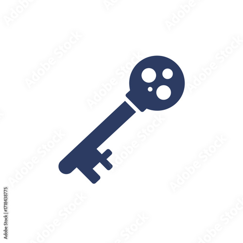Vintage key silhouette with unique circular design on white background  