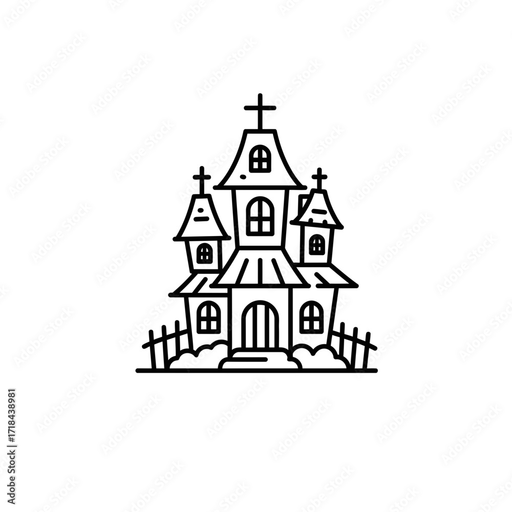 custom made wallpaper toronto digitalHaunted house illustration in black line art style for Halloween  
